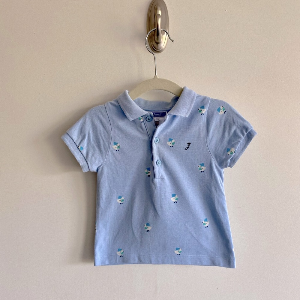 Jacadi Paris pique polo shirt 100% cotton. Sz 18 months. Bird print Toddler boy